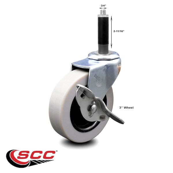 3 Inch Thermoplastic Rubber Wheel 3/4 Inch Expanding Stem Caster with Brake